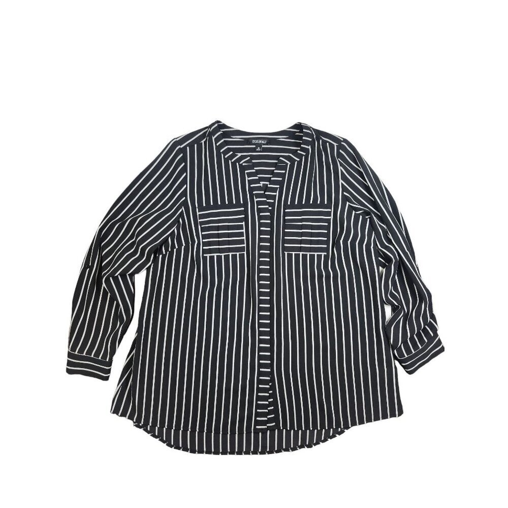 Roz & Ali black and white striped women's blouse, Size 1X